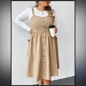 SHEIN Elegant Tan Button-Down Dress size 2XL